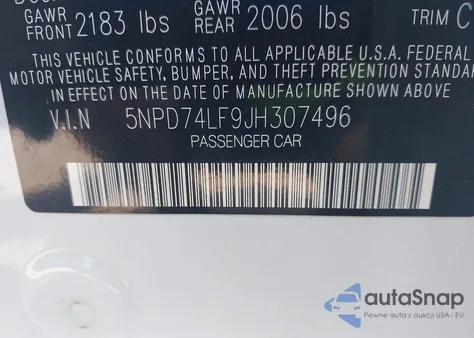 2018 Hyundai Elantra Se z USA, uszkodzony, nr VIN 5NPD74LF9JH307496